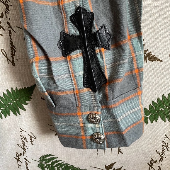Chrome Hearts Grey Green Plaid Long Sleeve Shirt Mens Size M - Picture 3 of 6